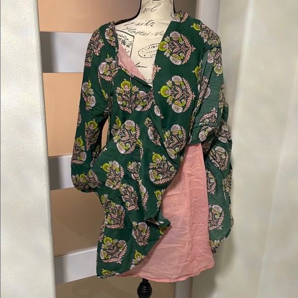 Pink Chicken Green and Gold V-Neck Mini Dress - Picture 8 of 11